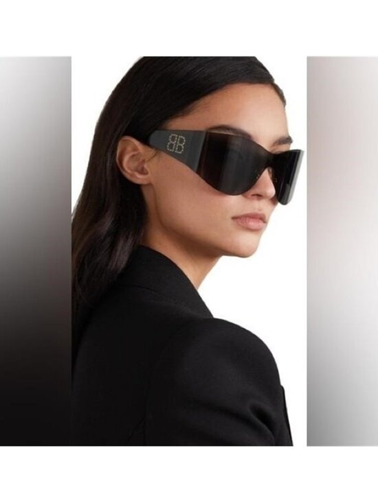 New - Balenciaga BB0122s 004 Women\'s Black Mask Round Sunglasses main image 3